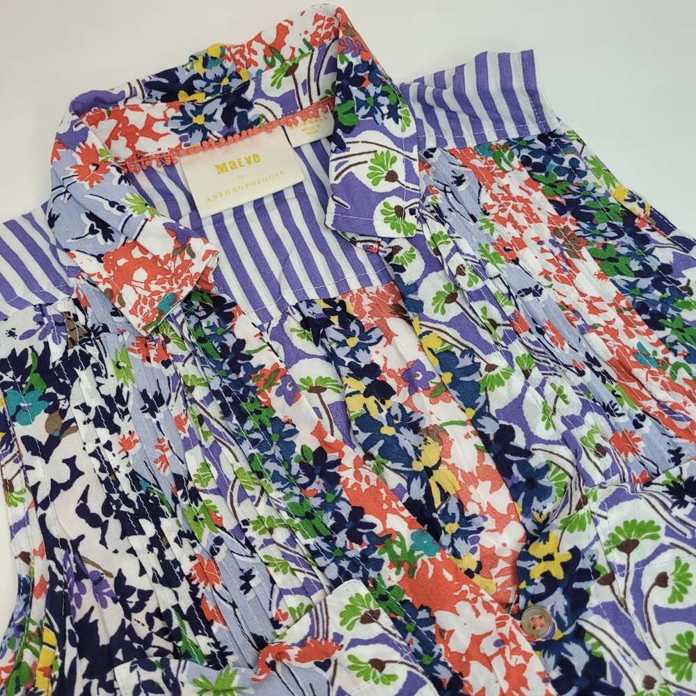 Maeve Anthropologie Shirt Blouse Womens Sz XX-Small‎ Floral Sleeveless Collared